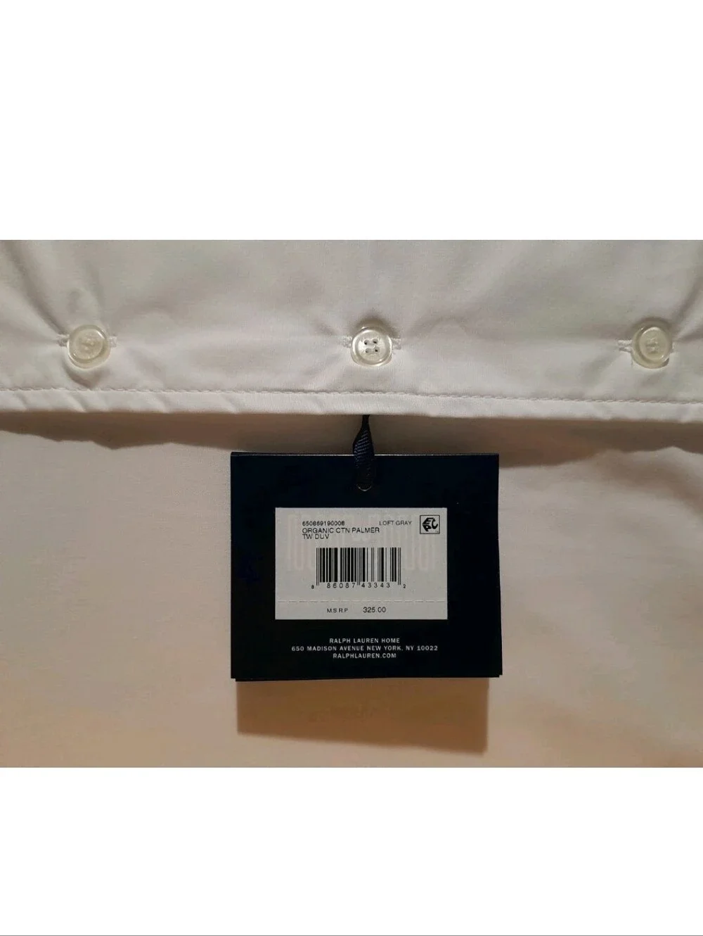 BRAND NEW RALPH LAUREN Organic Cotton Percale Palmer Twin DUVET COVER Loft Grey